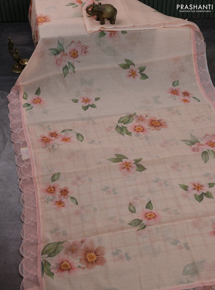 Peach Mul Cotton - Organza Border