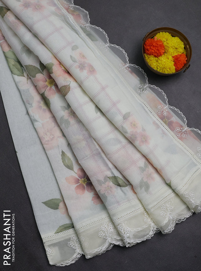 Off White Mul Cotton - Organza Border