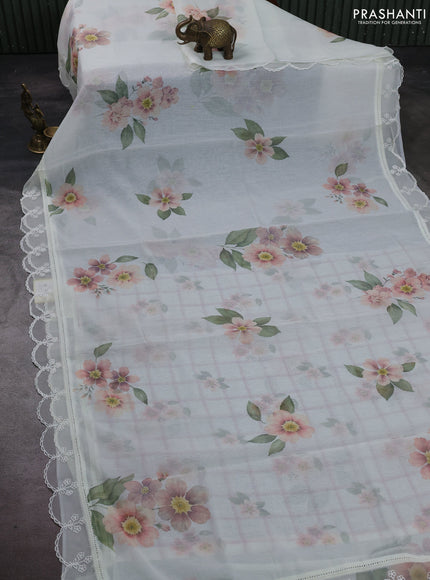 Off White Mul Cotton - Organza Border