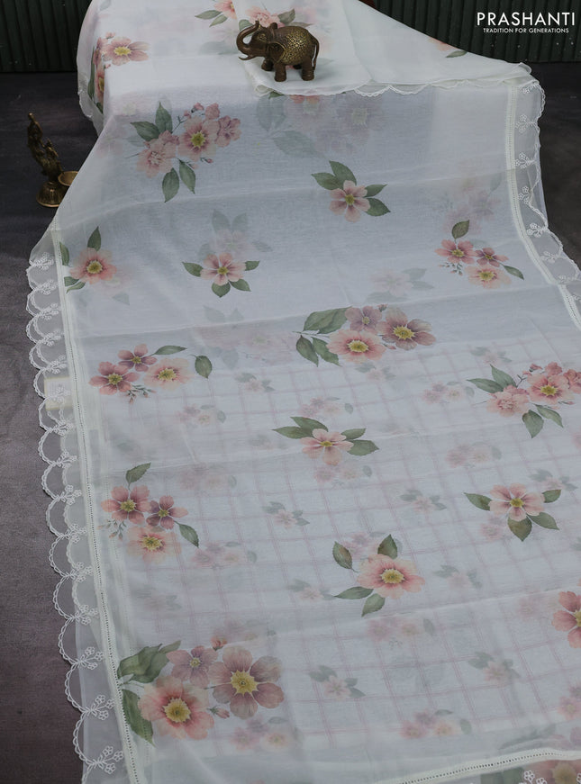 Off White Mul Cotton - Organza Border