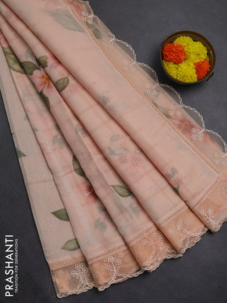 Peach Orange Mul Cotton - Organza Border