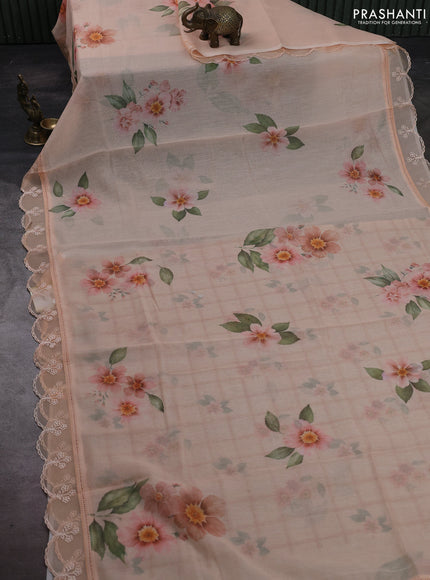 Peach Orange Mul Cotton - Organza Border