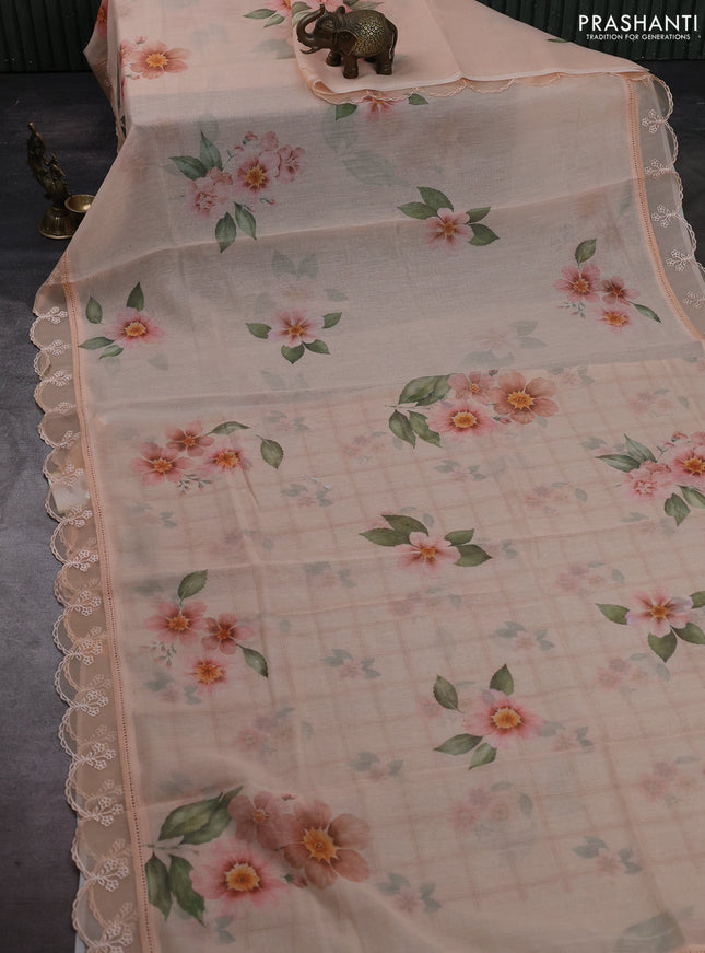 Peach Orange Mul Cotton - Organza Border