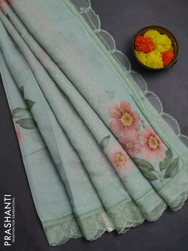 Pista Green Mul Cotton - Organza Border