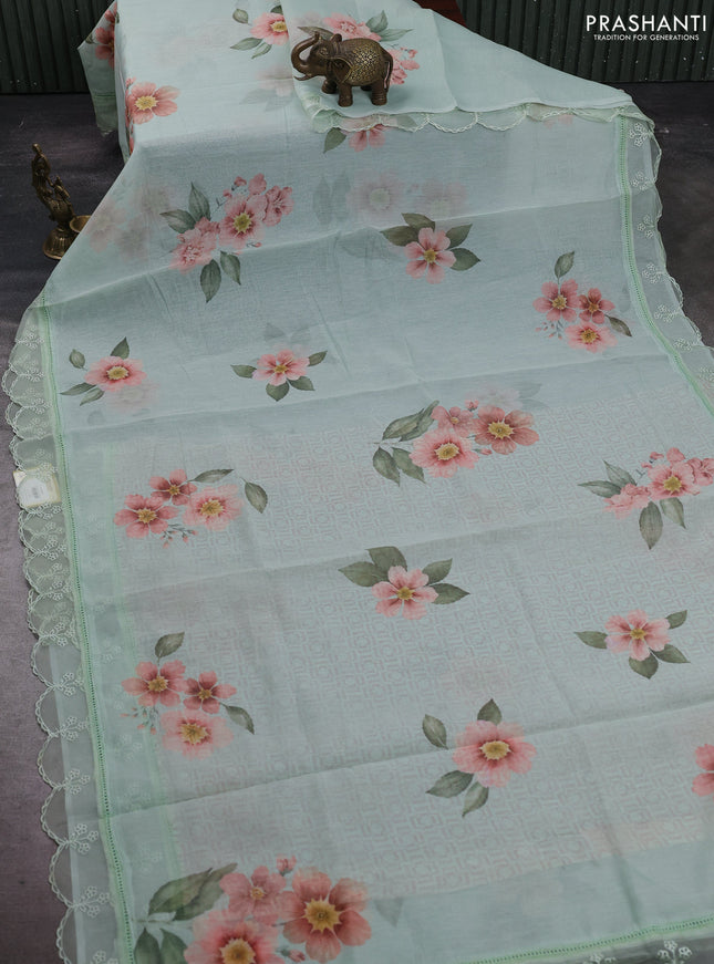 Pista Green Mul Cotton - Organza Border