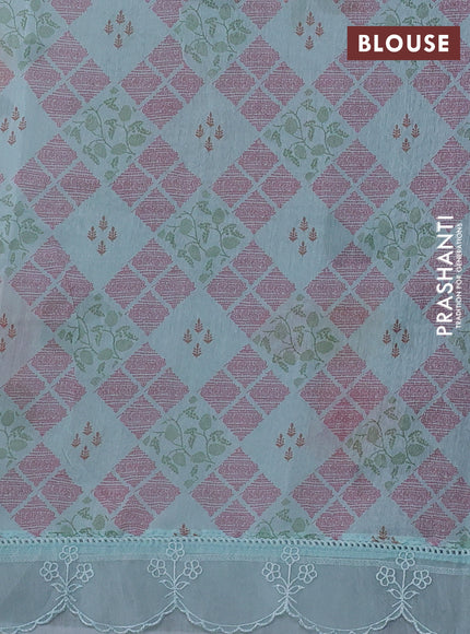 Teal Blue Mul Cotton - Organza Border