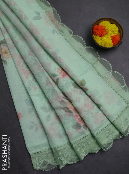 Pista Green Mul Cotton - Organza Border