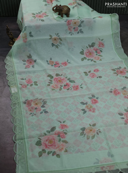 Pista Green Mul Cotton - Organza Border