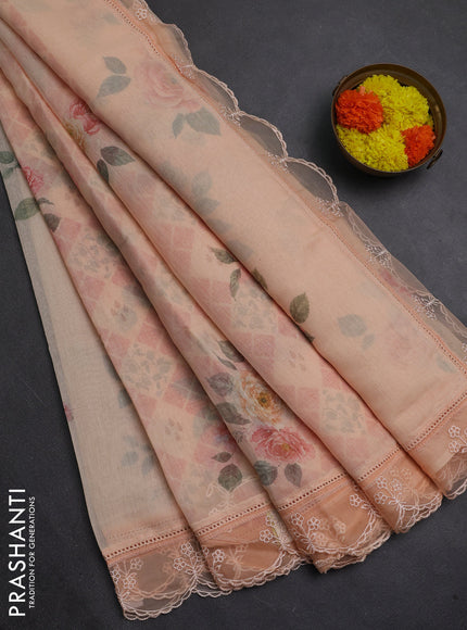 Peach Orange Mul Cotton - Organza Border