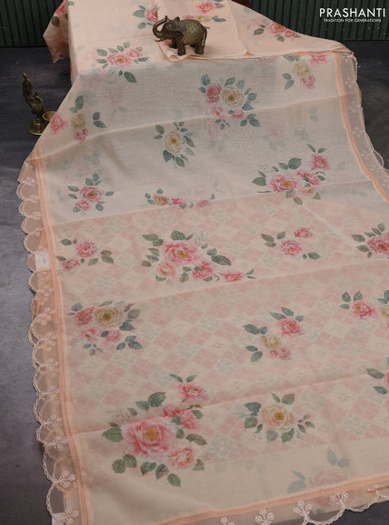 Peach Orange Mul Cotton - Organza Border