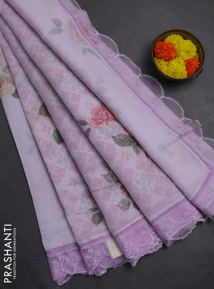Lavender Mul Cotton - Organza Border
