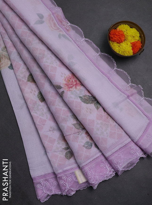 Lavender Mul Cotton - Organza Border