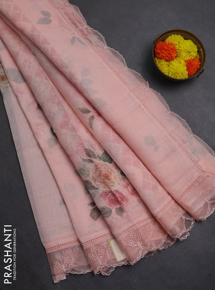 Peach Mul Cotton - Organza Border