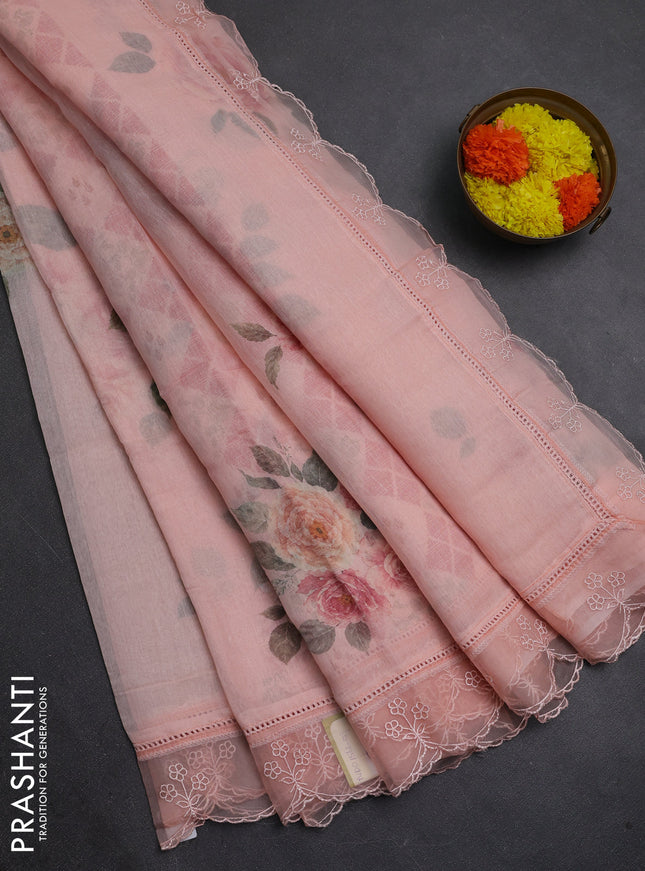 Peach Mul Cotton - Organza Border