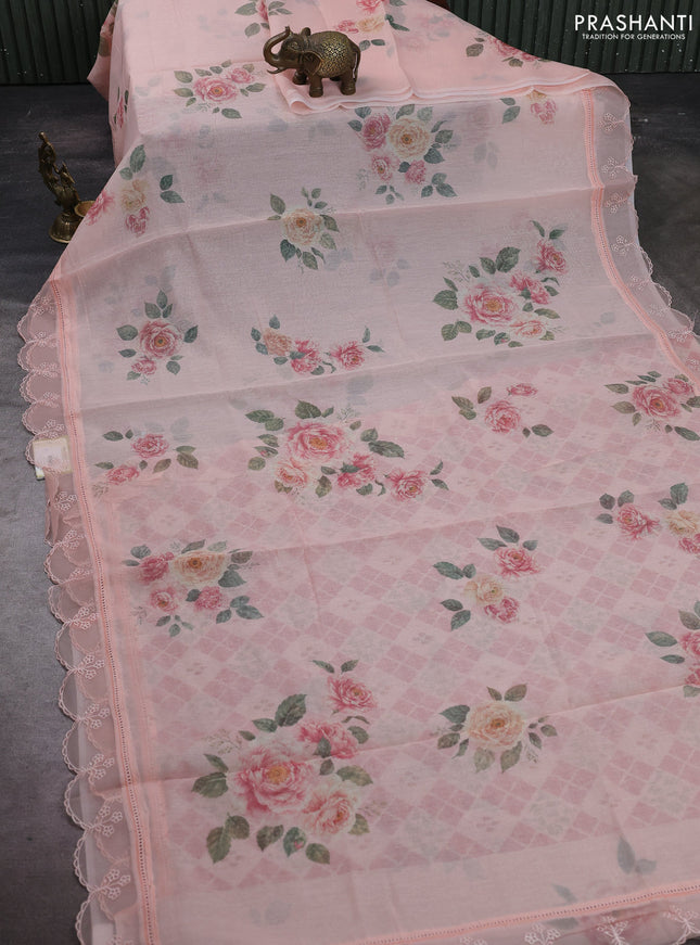 Peach Mul Cotton - Organza Border