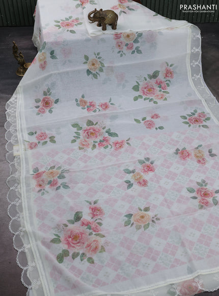 Off White Mul Cotton - Organza Border