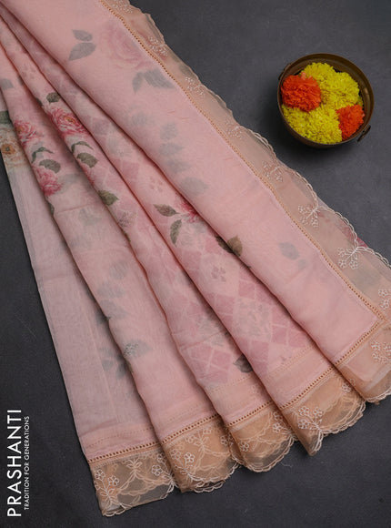 Peach Mul Cotton - Organza Border