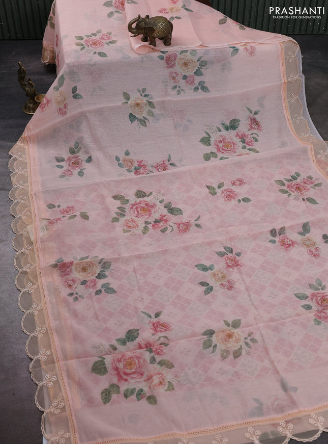Peach Mul Cotton - Organza Border