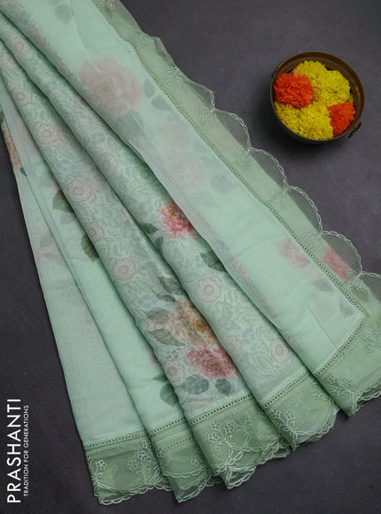 Pista Green Mul Cotton - Organza Border