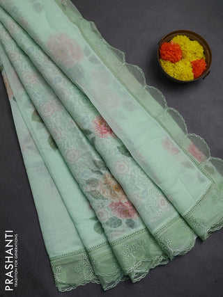 Pista Green Mul Cotton - Organza Border