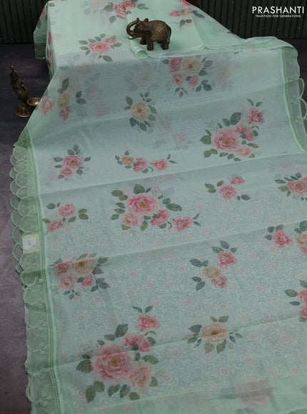 Pista Green Mul Cotton - Organza Border