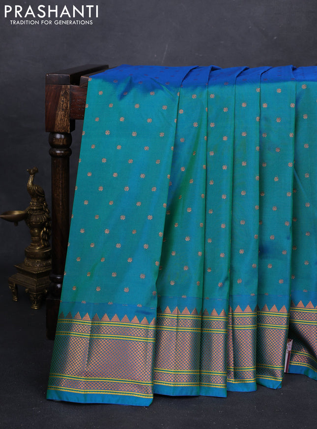 Teal Blue Semi Paithani Silk Saree