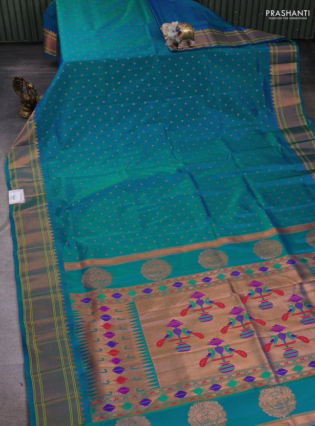 Teal Blue Semi Paithani Silk Saree