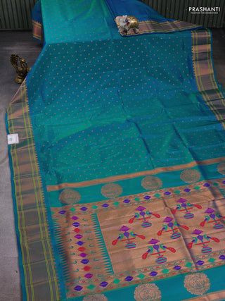 Teal Blue Semi Paithani Silk Saree