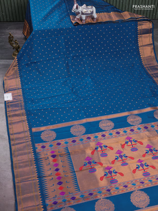 Peacock Blue Semi Paithani Silk Saree