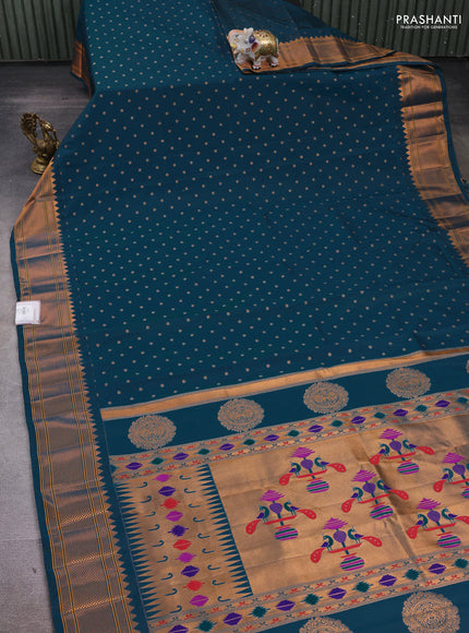 Peacock Blue Semi Paithani Silk Saree