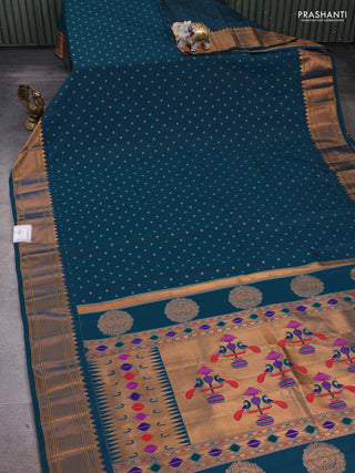 Peacock Blue Semi Paithani Silk Saree