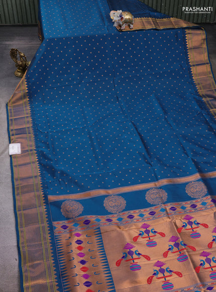 Peacock Blue Semi Paithani Silk Saree