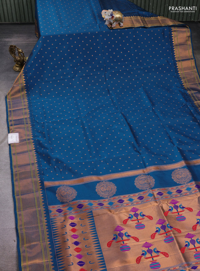 Peacock Blue Semi Paithani Silk Saree