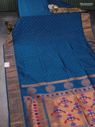 Peacock Blue Semi Paithani Silk Saree