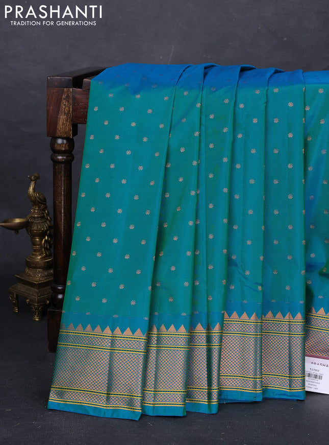 Teal Blue Semi Paithani Silk Saree