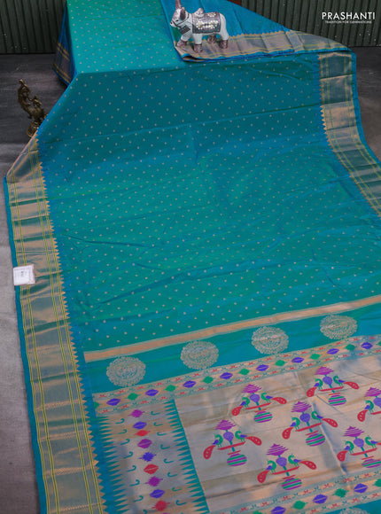 Teal Blue Semi Paithani Silk Saree