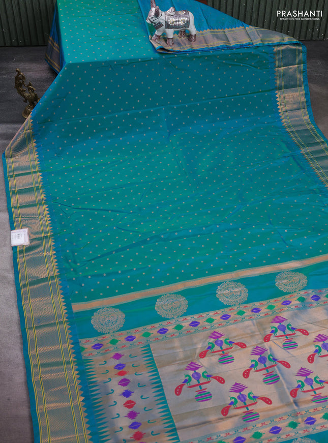 Teal Blue Semi Paithani Silk Saree