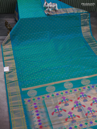 Teal Blue Semi Paithani Silk Saree