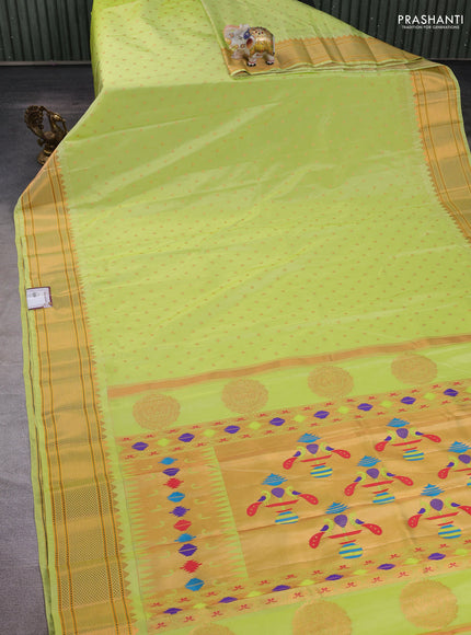 Fluorescent Green Semi Paithani Silk Saree