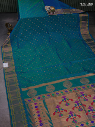 Teal Blue Semi Paithani Silk Saree
