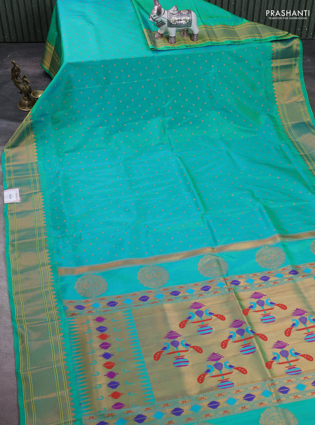 Teal Green Semi Paithani Silk Saree