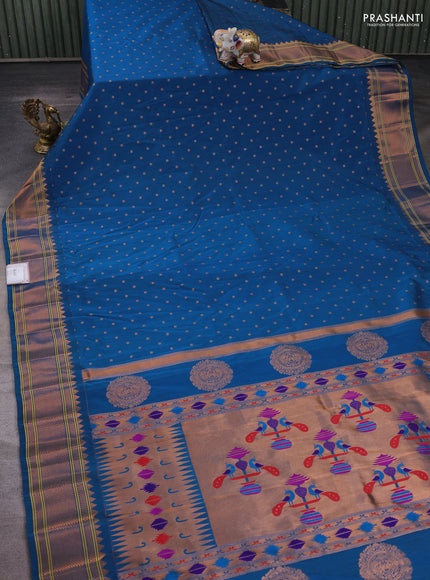 Peacock Blue Semi Paithani Silk Saree