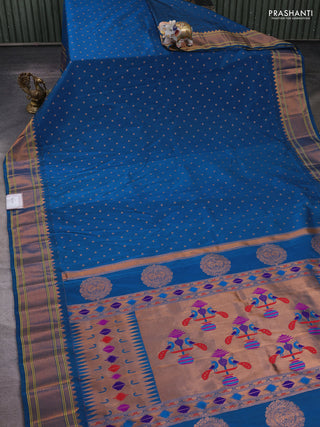 Peacock Blue Semi Paithani Silk Saree