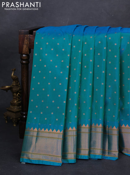 Teal Blue Semi Paithani Silk Saree