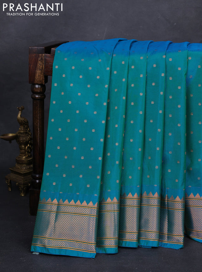 Teal Blue Semi Paithani Silk Saree