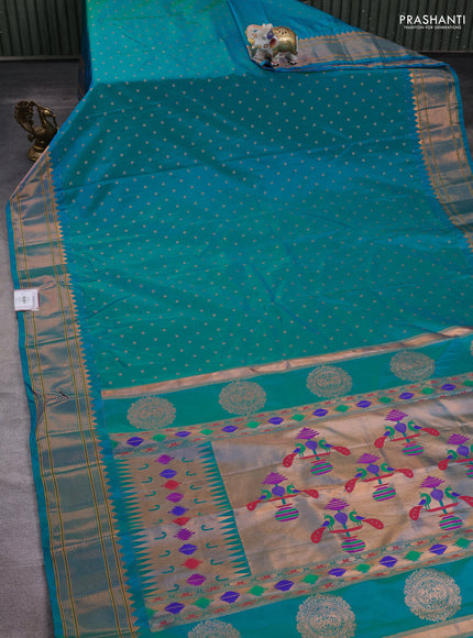 Teal Blue Semi Paithani Silk Saree