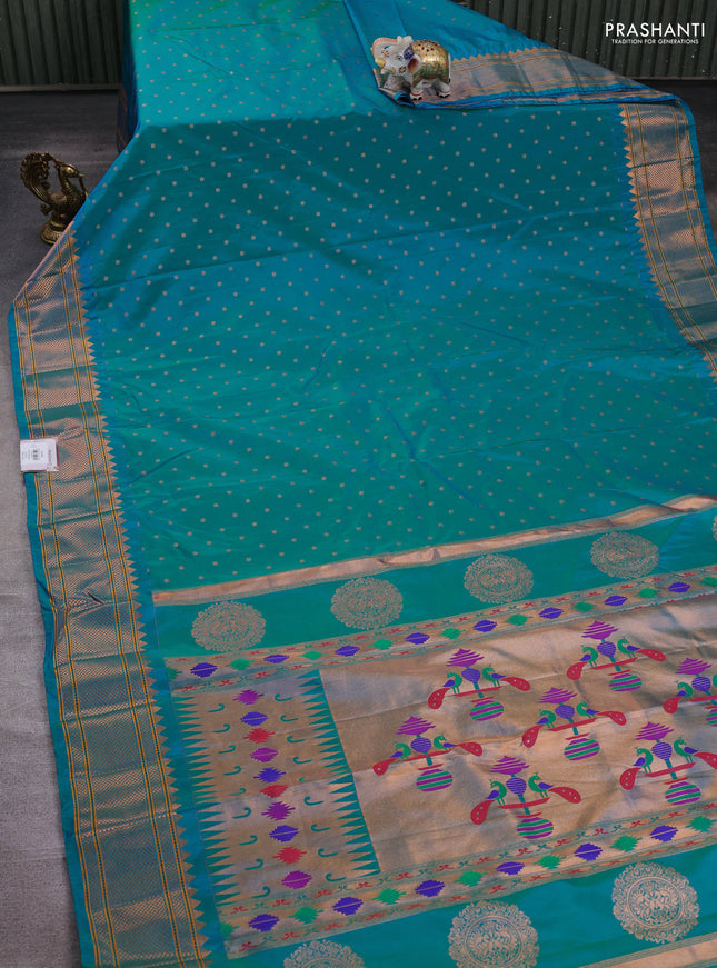 Teal Blue Semi Paithani Silk Saree