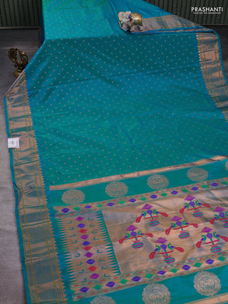 Teal Blue Semi Paithani Silk Saree