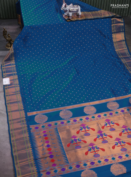 Peacock Blue Semi Paithani Silk Saree