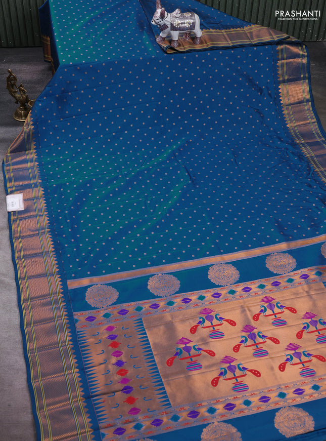 Peacock Blue Semi Paithani Silk Saree